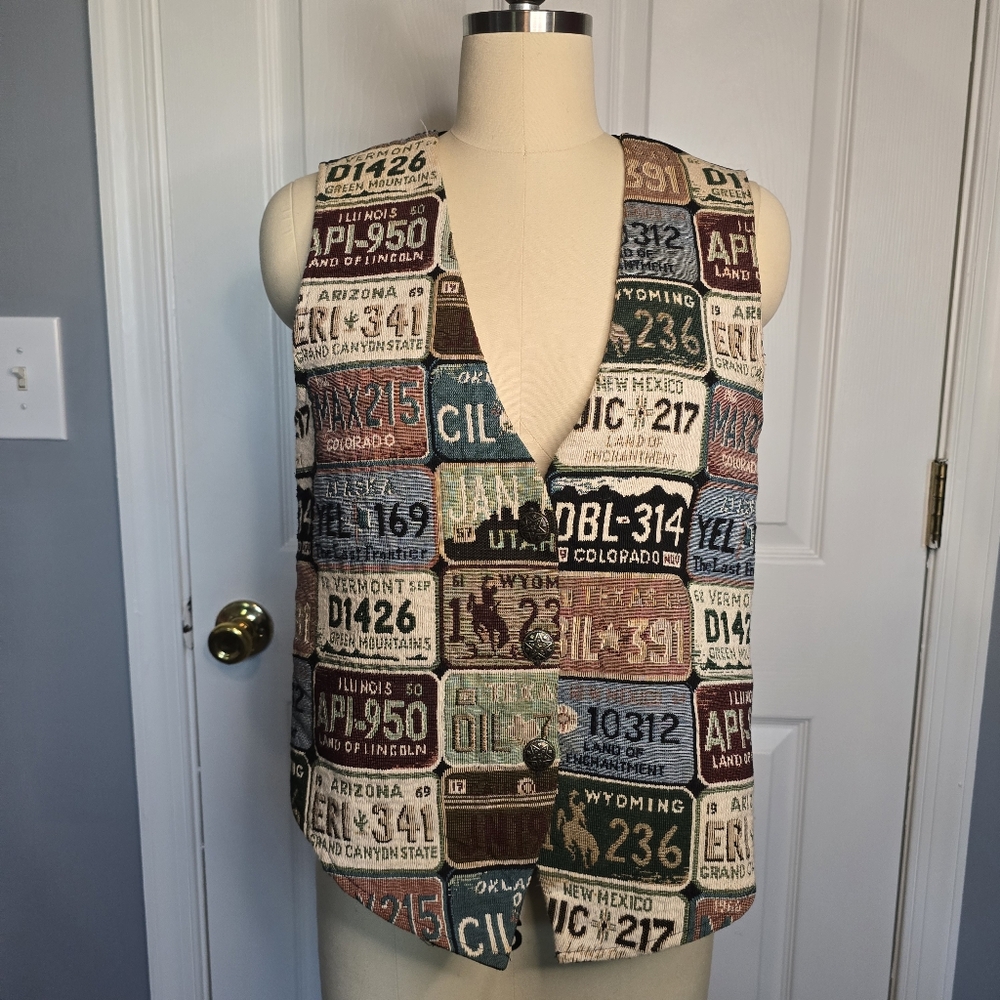 Vintage Men's license plate print waistcoat